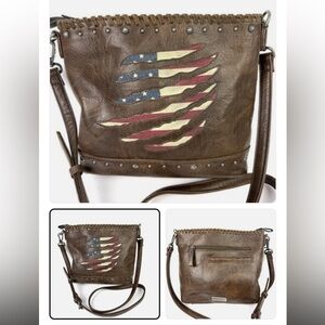 Shyanne Country Brown Leather Crossbody with Flag Cutout